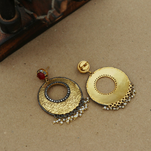 TEXTURED FINISH INDO WESTERN DISC EARRINGS.