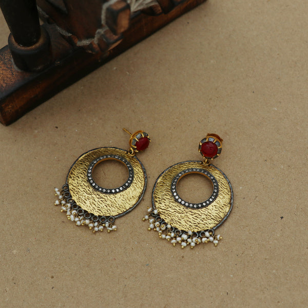 TEXTURED FINISH INDO WESTERN DISC EARRINGS.