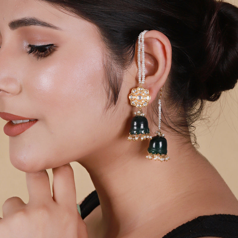 THE VERDANT GREEN JHUMKI AND KANAUTI EARRINGS - STERLING SILVER