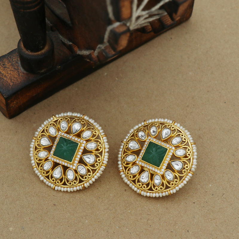 RADIAL POLKI EMERALD EARSTUDS - STERLING SILVER