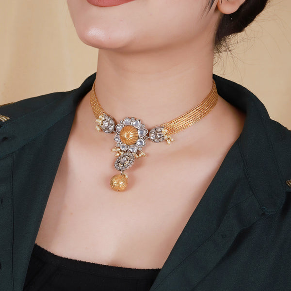 OXIDISED SUNFLOWER CHOKER