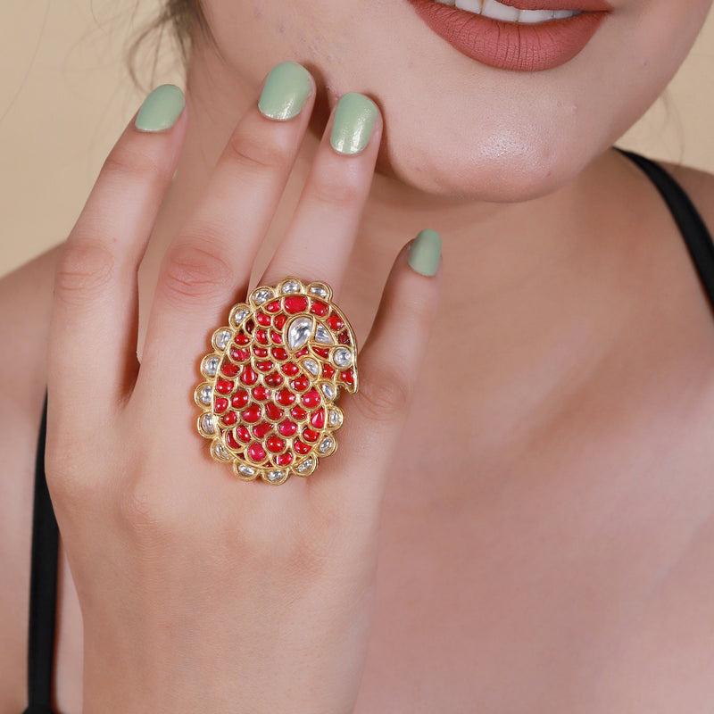 PINK PEACOCK PAISLEY RING - STERLING SILVER