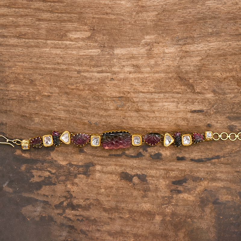 ASSORTED TOURMALINE AND POLKI BRACELET