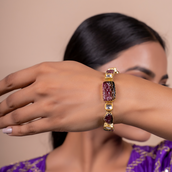 ASSORTED TOURMALINE AND POLKI BRACELET