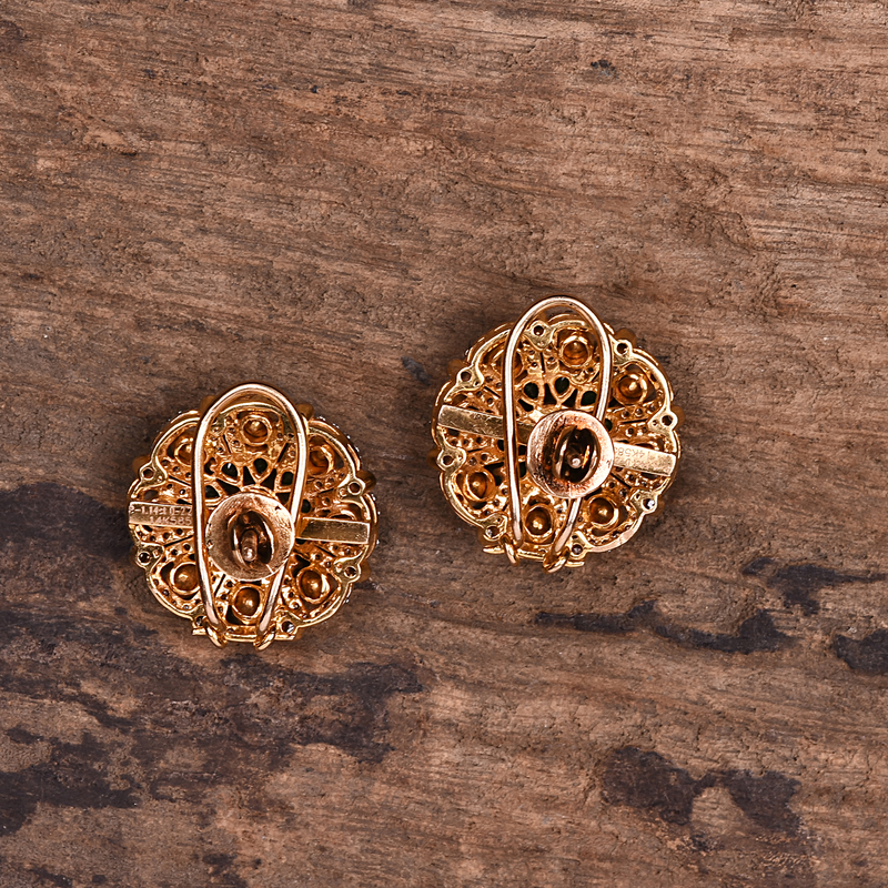 14K GOLD EMERALD AND DIAMOND POLKI STUDS