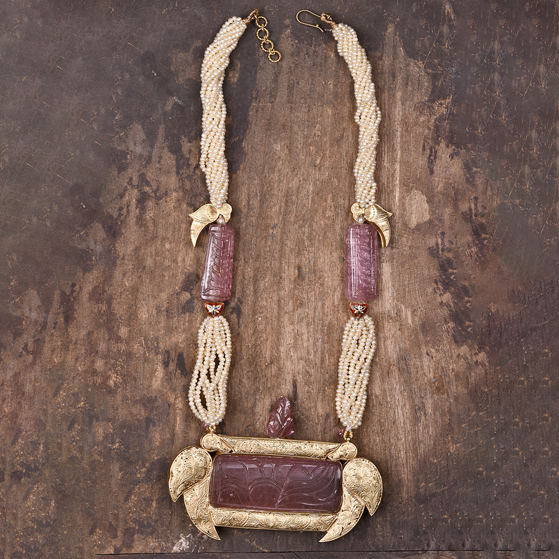 CARVED TOURMALINE POLKI NECKLACE