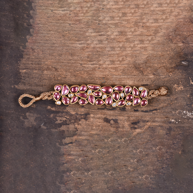 GOLD BANDED TOURMALINE POLKI BRACELET