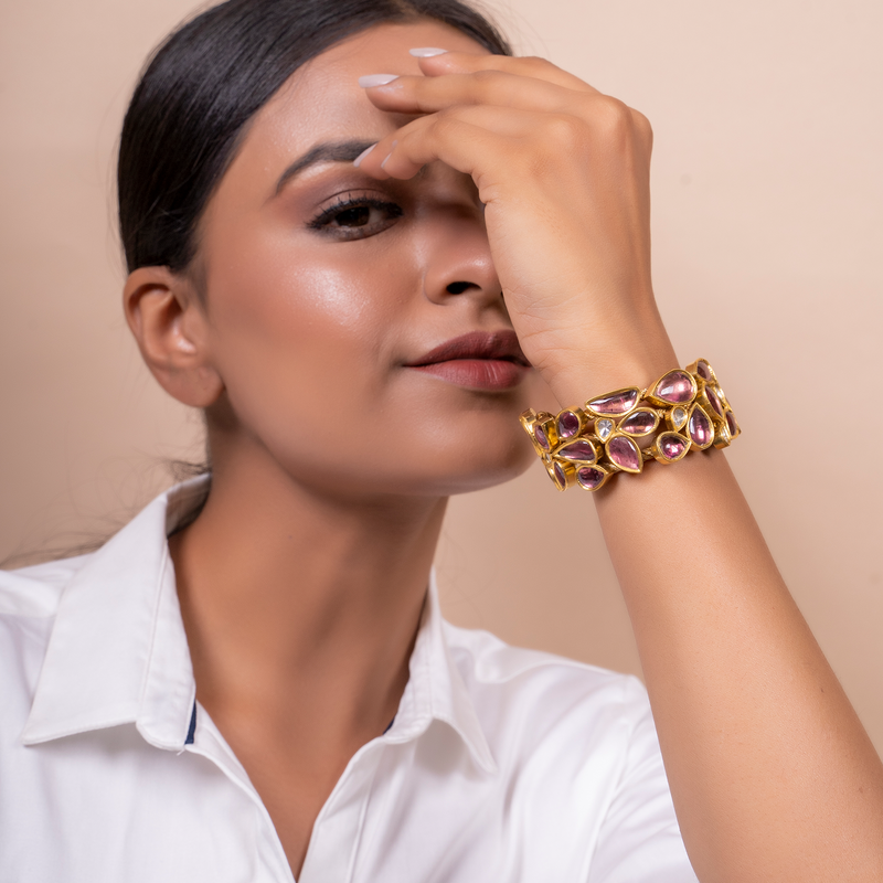 GOLD BANDED TOURMALINE POLKI BRACELET