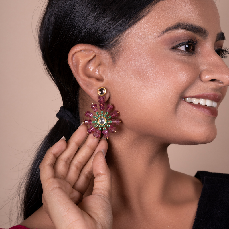 18K GOLD TOURMALINE FLORET EARRINGS