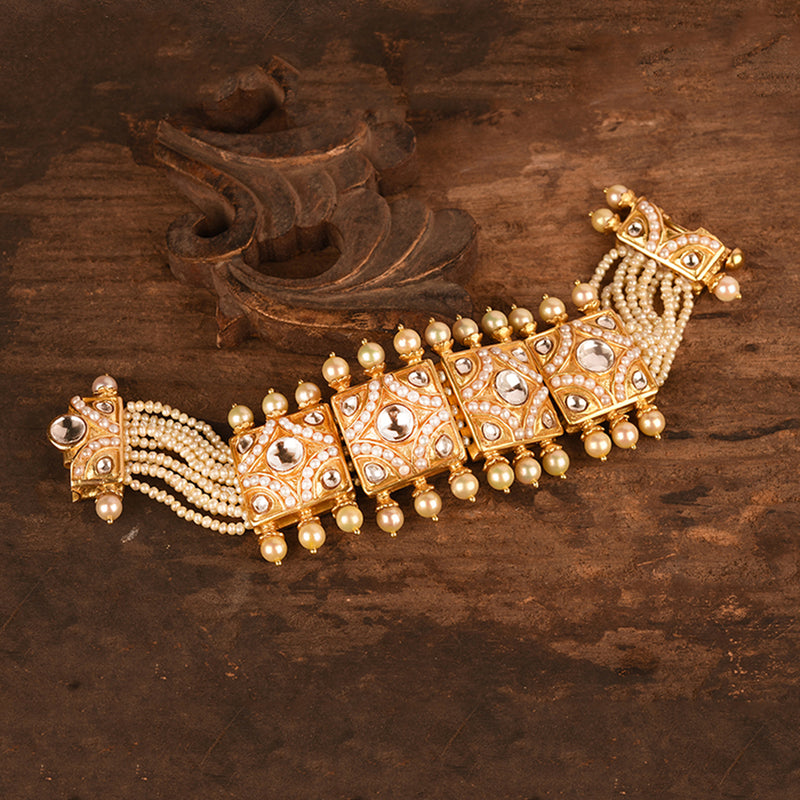 AUTHENTIC KUNDAN AND PEARL BEADED BRACELET