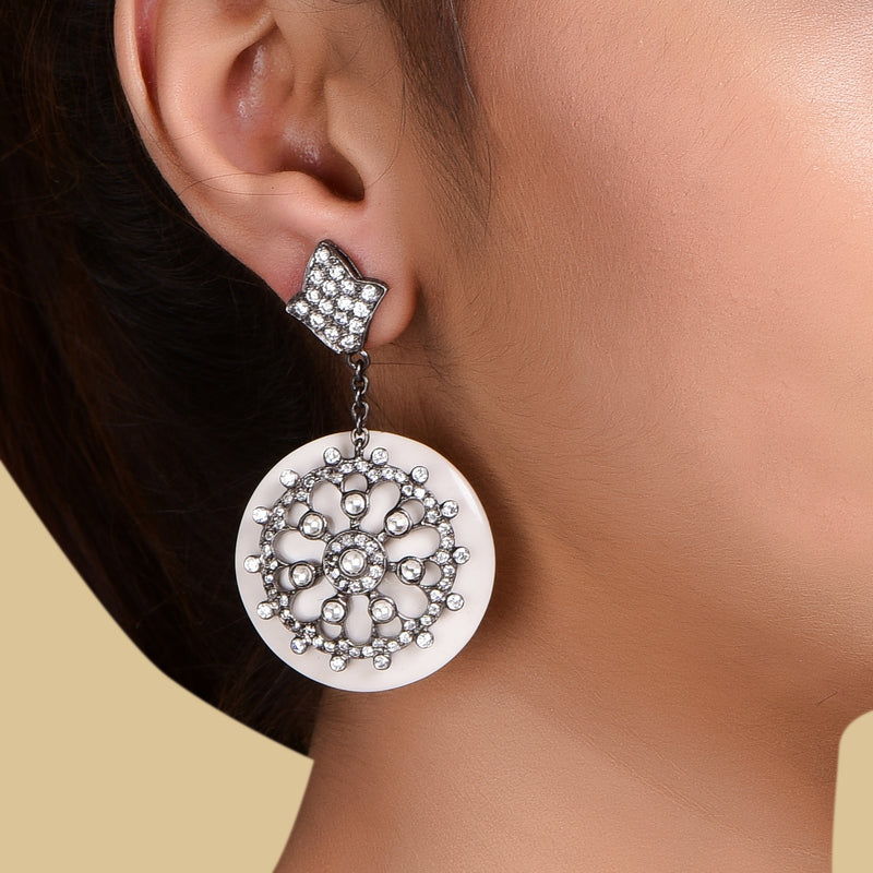 Filigree White Circle Earrings