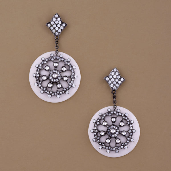 Filigree White Circle Earrings