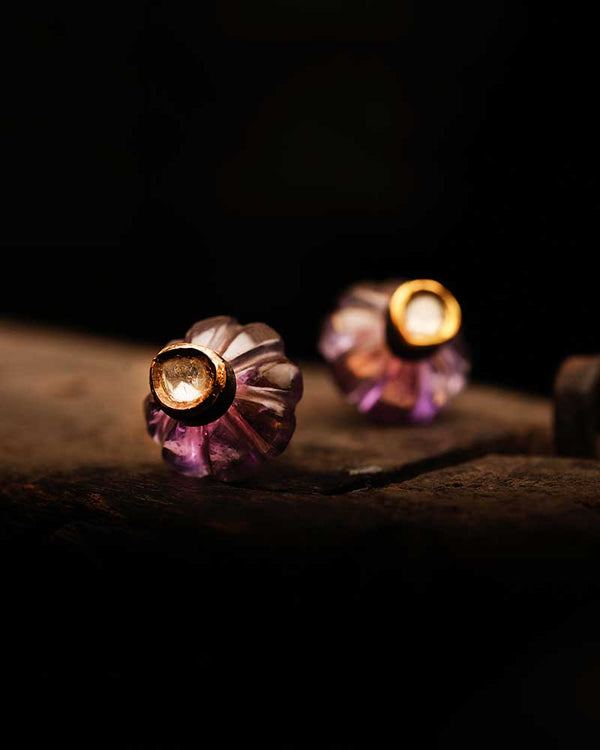 CARVED AMETHYST MELON STUDS