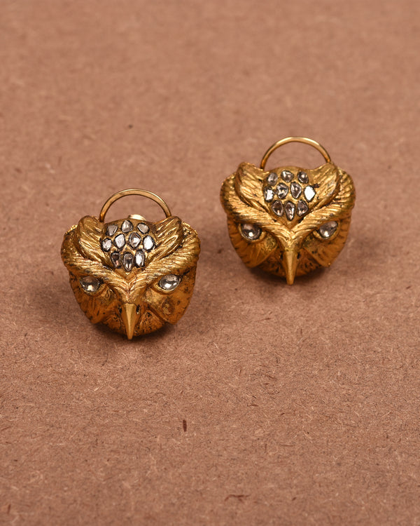 14/24KT GOLD & SILVER BIRD FACE EARRINGS