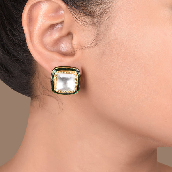 POLKI CHAUKI EAR STUDS - STERLING SILVER
