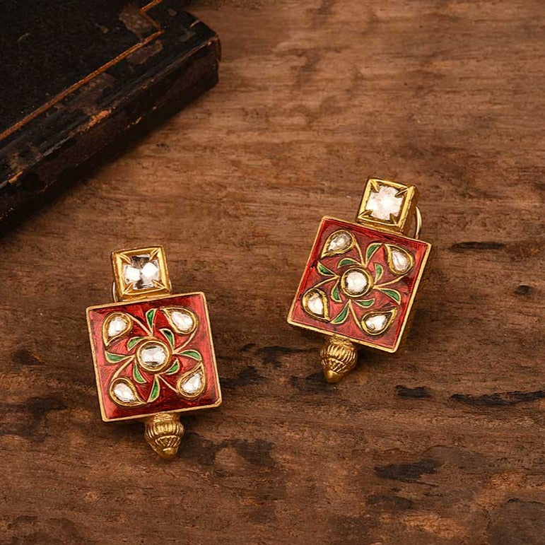 18/24KT GOLD RED ENAMEL STUDS