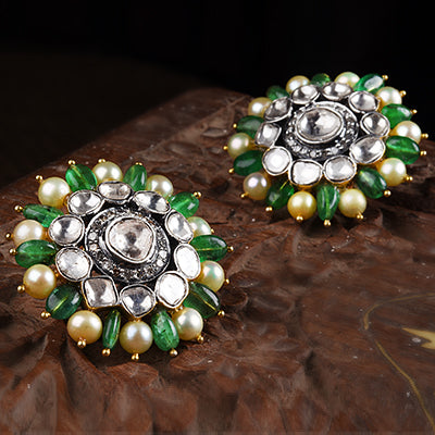 RADIAL EMERALD PEARL EARSTUDS