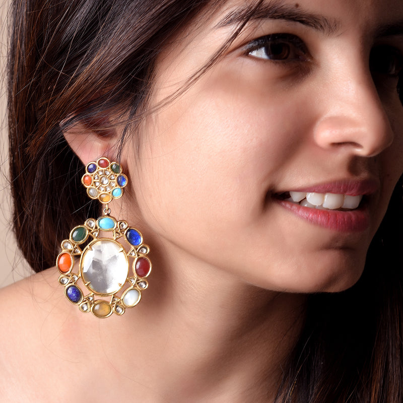 NAVRATNA DANGLERS - STERLING SILVER