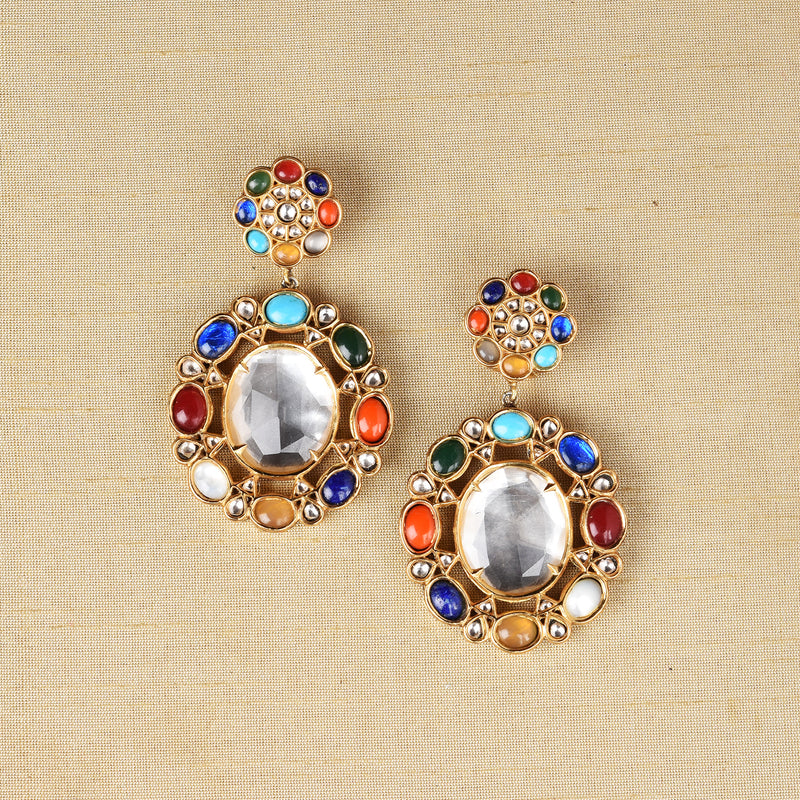 NAVRATNA DANGLERS - STERLING SILVER