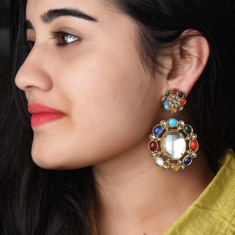 NAVRATNA DANGLERS - STERLING SILVER