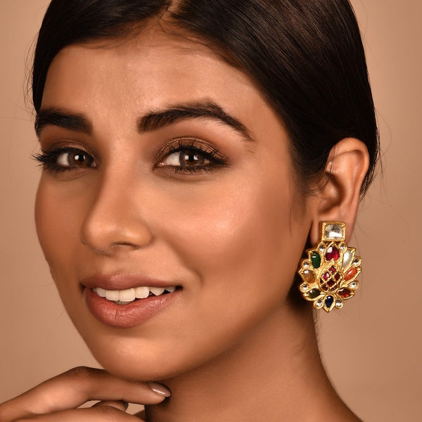 18/24KT LOTUS NAVRATNA EARSTUDS