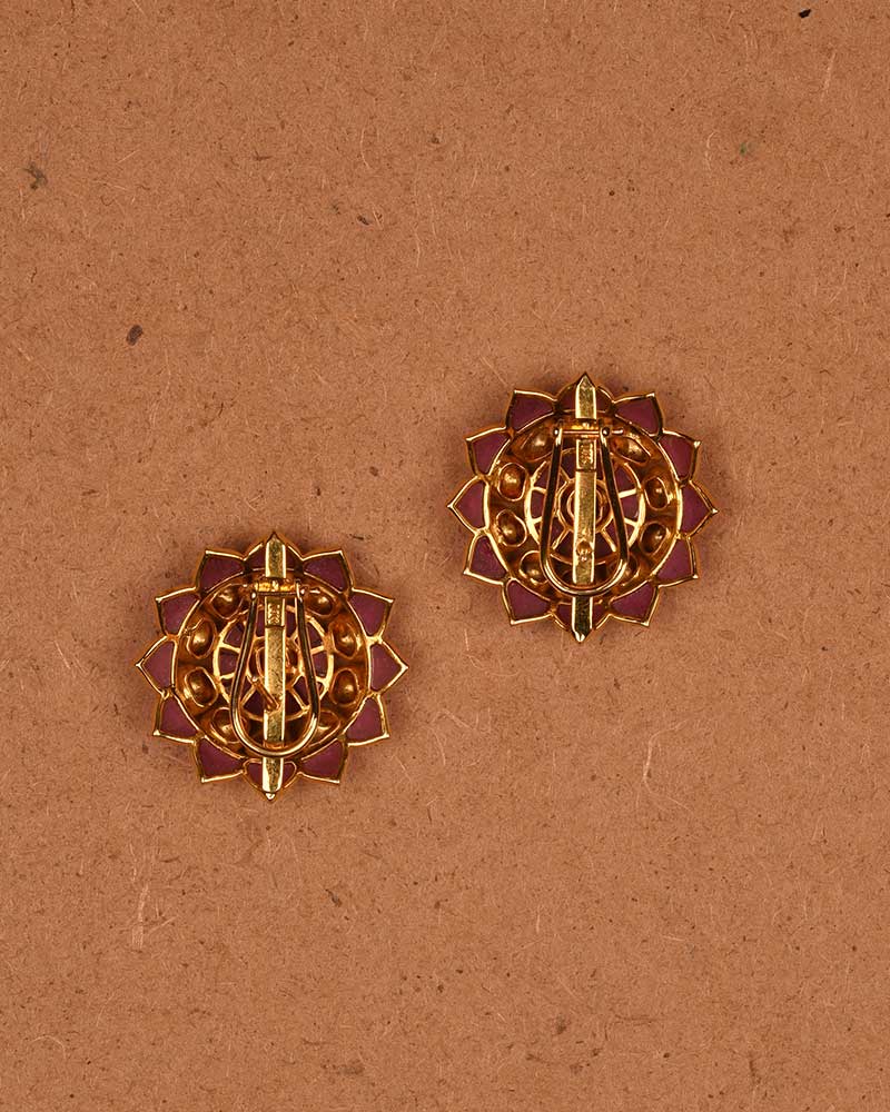 14KT GOLD RUBY DOME EAR STUDS