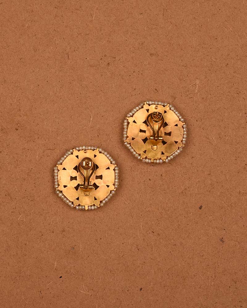 NAVRATNA WHEEL GOLD EAR STUDS