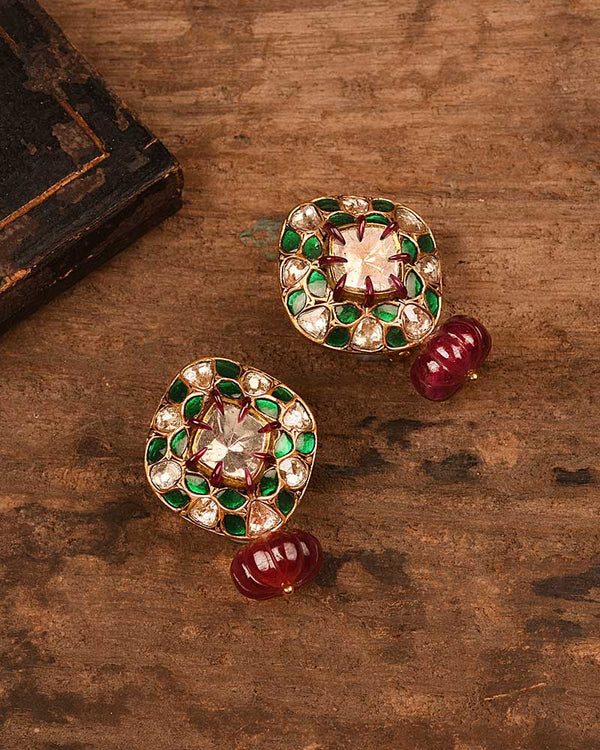 RUBY EMERALD CUBE STUDS