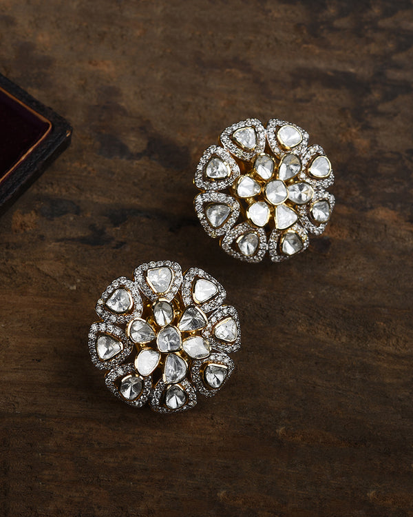 14KT GOLD COSMOPOLITIAN STUDS IN DIAMONDS AND POLKI FOR AN EVETNFUL EVENING