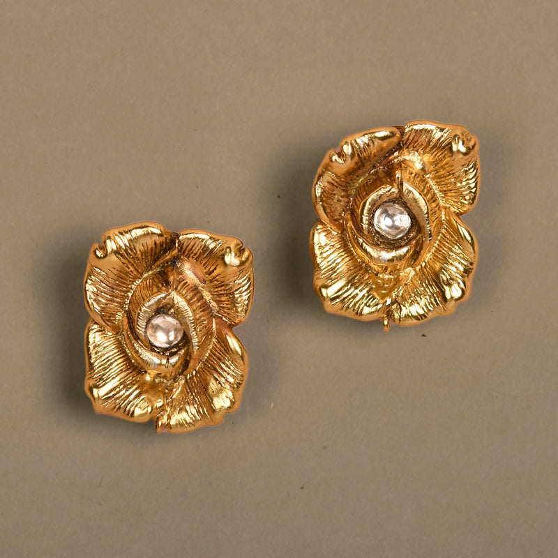 Vintage Golden Rose Ear Studs.