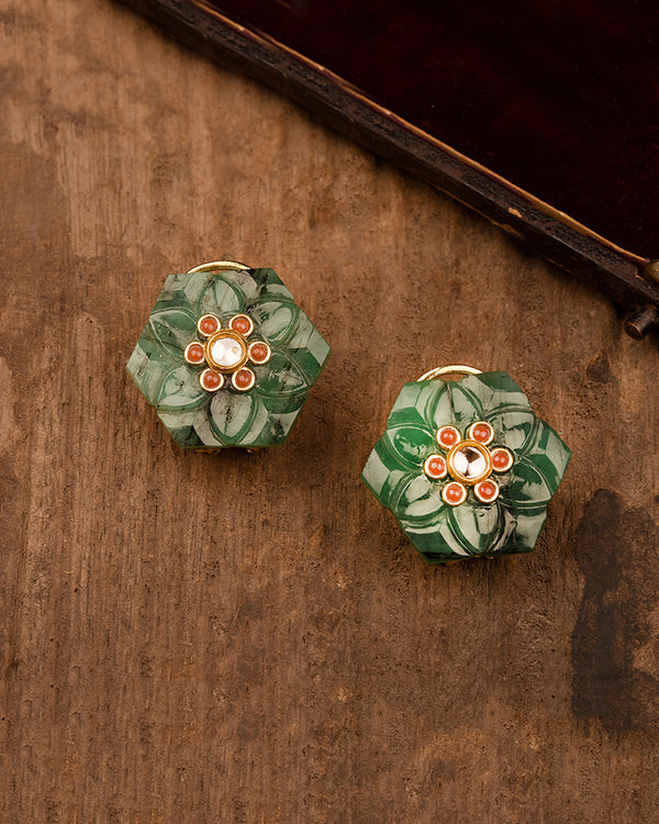 HEXAGONAL GOLD AND EMERALD STUDS