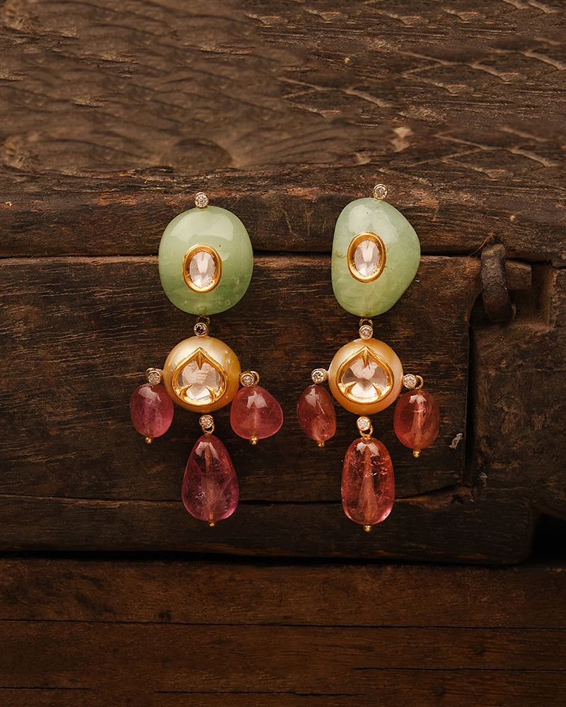 PASTEL EMERALD AND POLKI EARRINGS