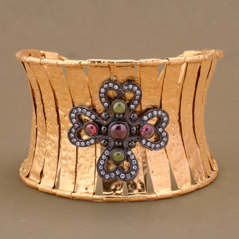 Oxidised Flower Golden Cuff