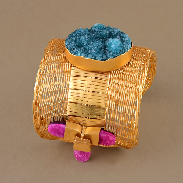 Blue Pink Basket Weave Cuff