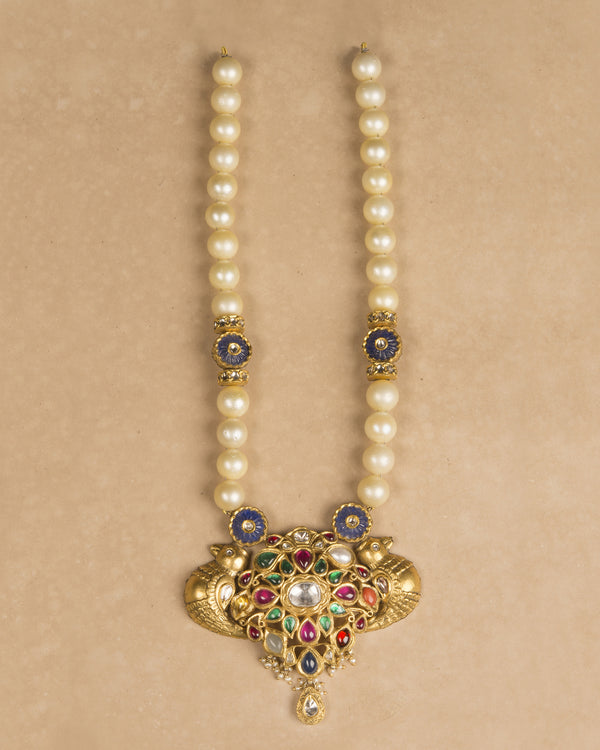 24KT GOLD NECKLACXE WITH TANZANITE AND PEARLS