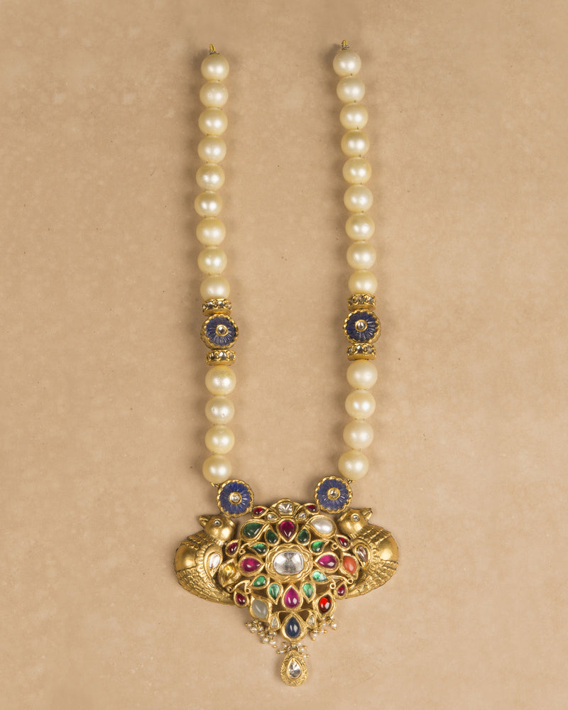 24KT GOLD NECKLACXE WITH TANZANITE AND PEARLS