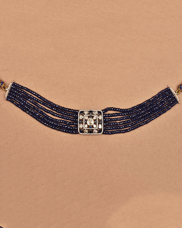 22KT GOLD CHOKER WITH BLUE SAPPHIRE BEADS