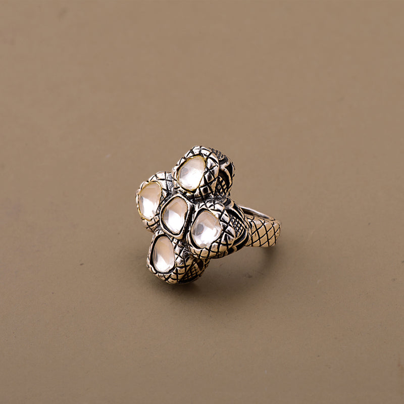 OXIDIZED POLKI FLOWER RING