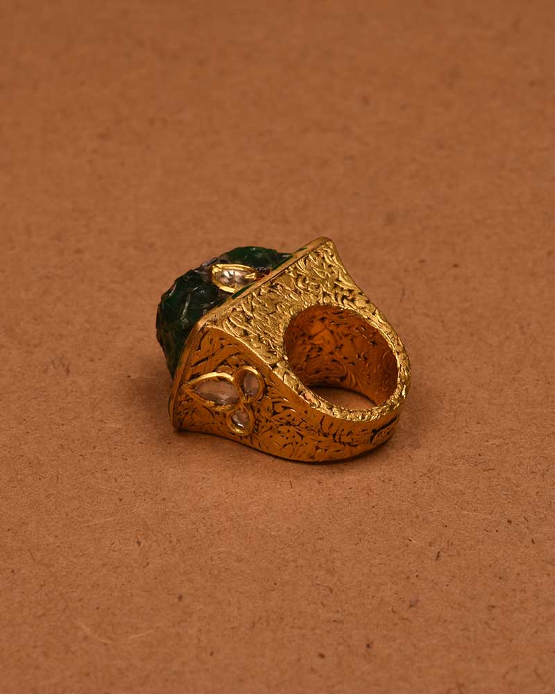 CARVED EMERALD PARTAASH RING