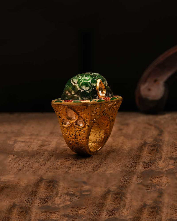 CARVED EMERALD PARTAASH RING