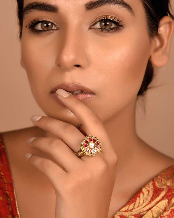 PARTAASH HEXA RING IN 22KT GOLD