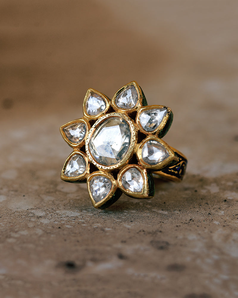 MUGHAL ERA INSPIRED CLASSIC ROSECUT DIAMON RING IN 22KT GOLD