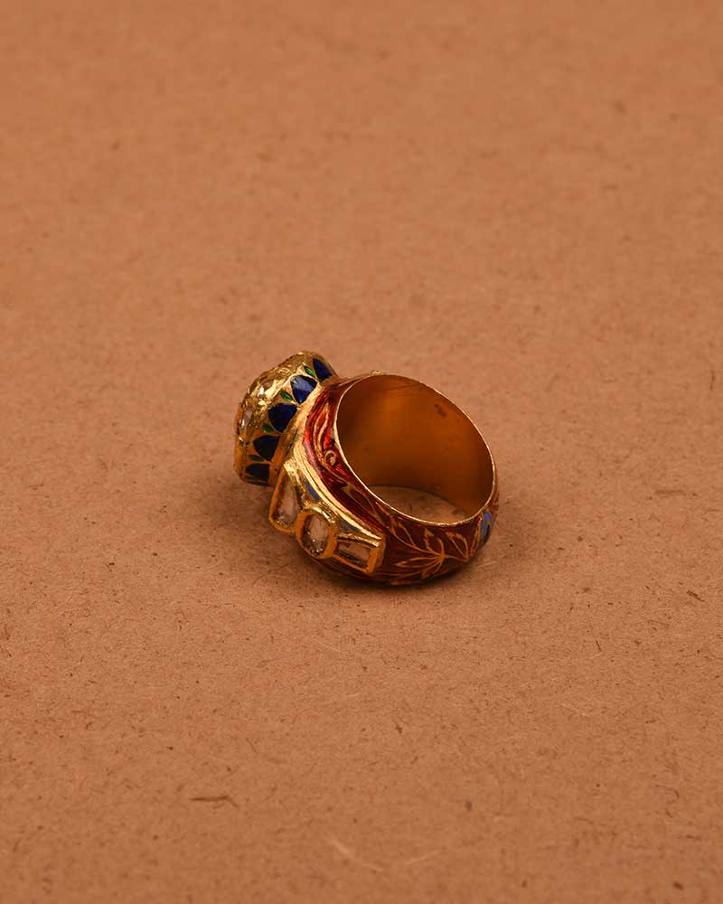 22KT GOLD ENAMEL POLKI DOME RING