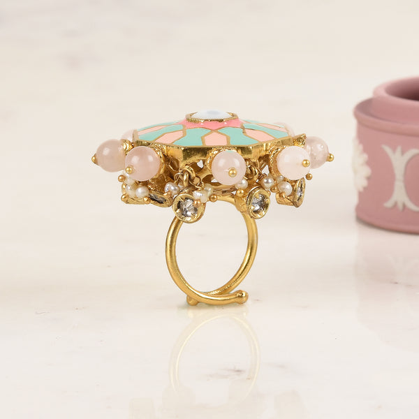 OCTAGONAL ROSE QUARTZ RING