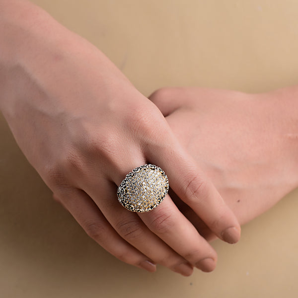 CUBIC ZIRCONIA TWO-TONED FLOWER RING