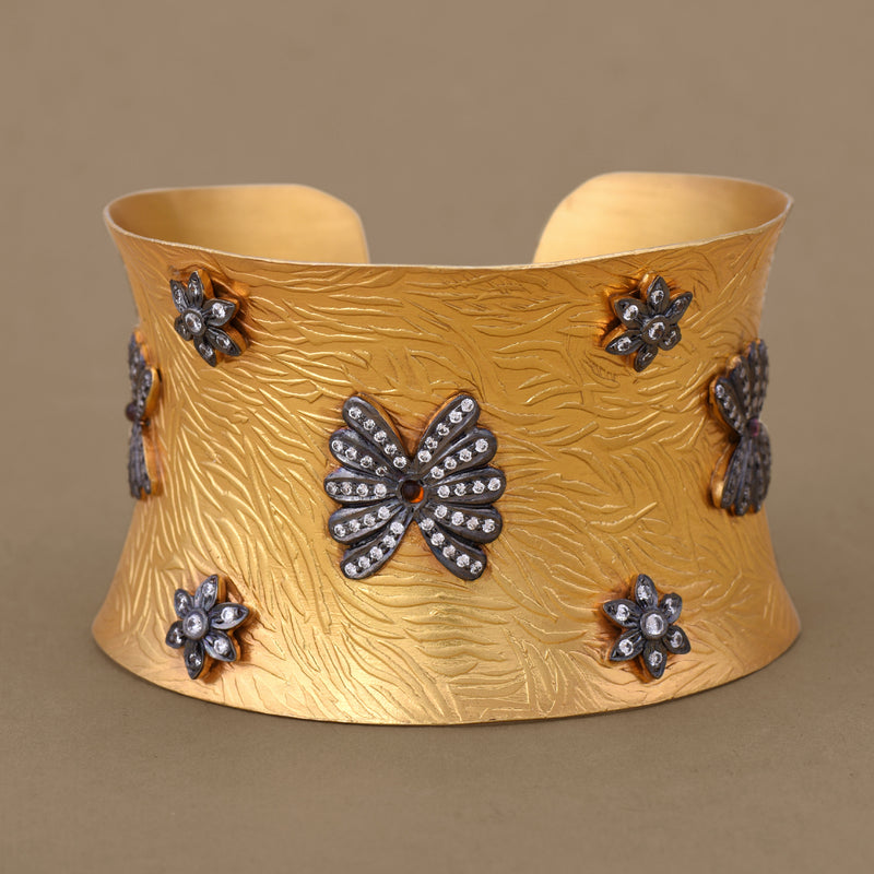 MUTED GOLD CUFF WITH CZ MOTIFS