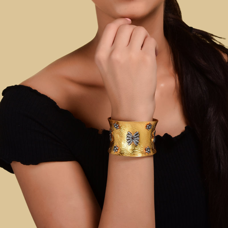 MUTED GOLD CUFF WITH CZ MOTIFS