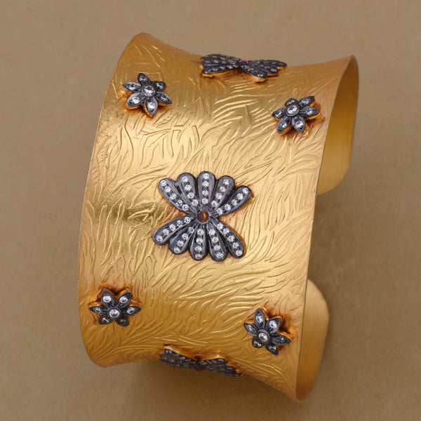 MUTED GOLD CUFF WITH CZ MOTIFS