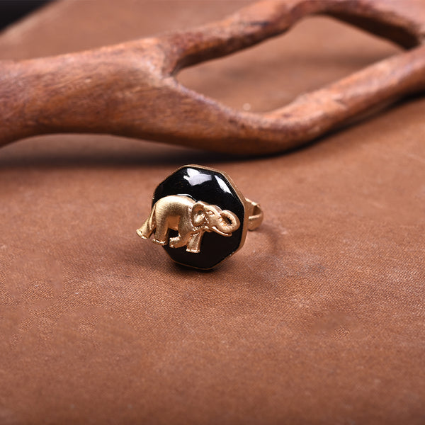 THE WISE ELEPHANT BLACK ONYX ADJUSTABLE RING