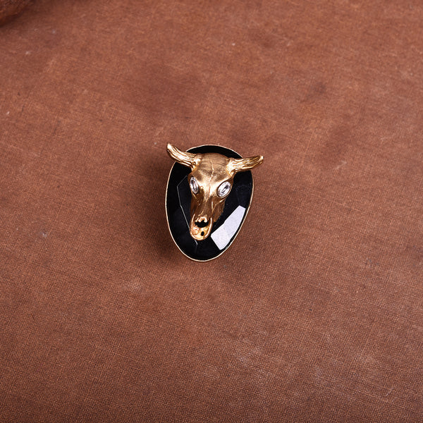 BULL SKULL PROTECTION CHARM BLACK ONYX RING